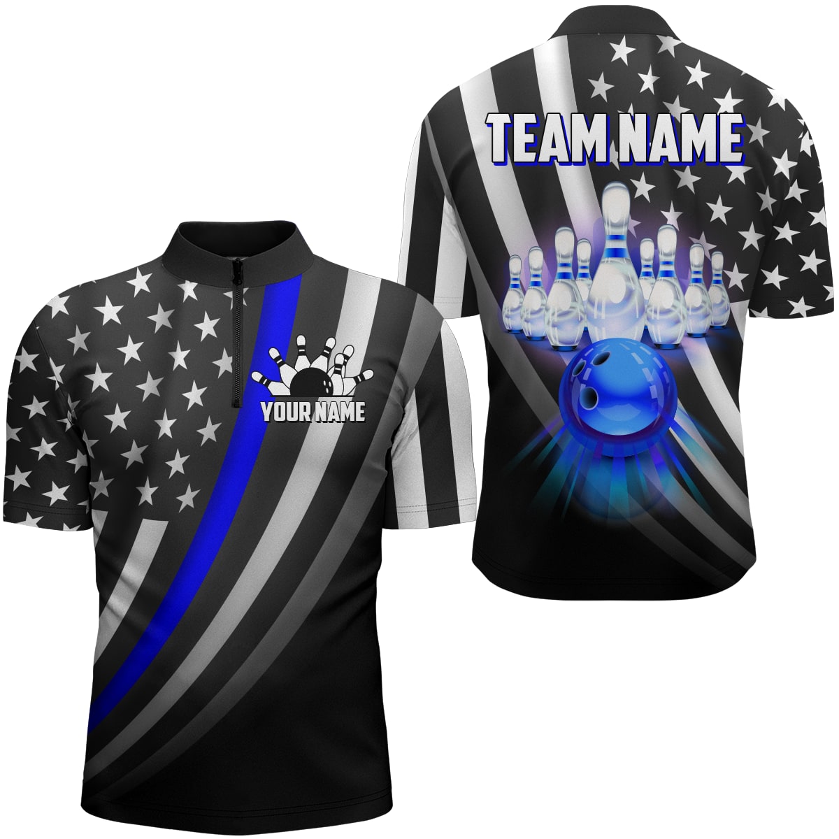 American Bowling Jersey Custom Bowling Shirt For Men Team Bowling Quarter Zip Shirt