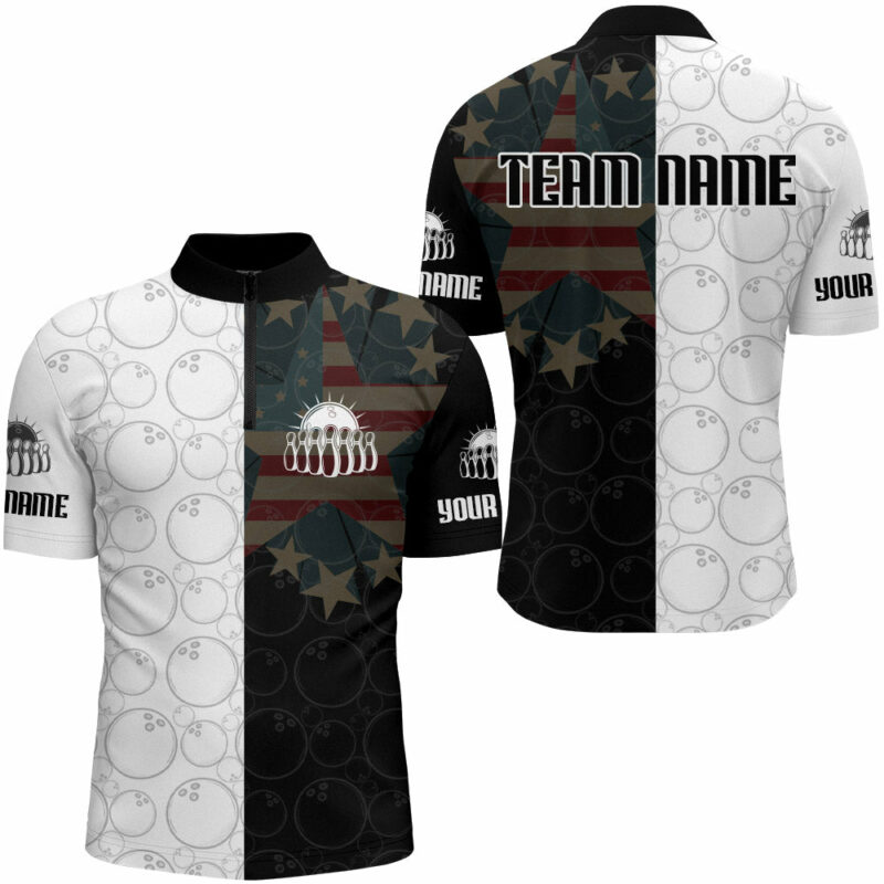 American Bowling Quarter Zip Shirt For Mens Custom Bowling Team Jersey Bowling Shirts