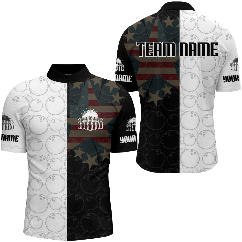 American Bowling Quarter Zip Shirt For Mens Custom Bowling Team Jersey Bowling Shirts