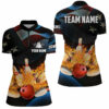 American Flag Black Flame Bowling Quarter Zip Shirts For Women Custom Patriotic Bowling League Jerseys