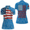 American Flag Blue Camo Bowling Shirt For Women Custom Quarter Zip Shirt