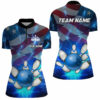 American Flag Blue Custom Bowling Quarter Zip Shirts For Women Patriotic Team League Jersey