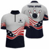 American Flag Bowling Jersey For Men Custom Quarter Zip Bowling Shirt Patriotic Shirt For Team