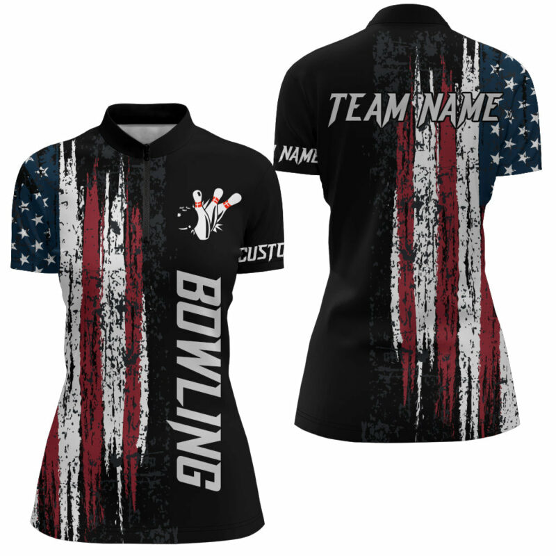 American Flag Bowling Shirt For Women Custom Bowling Jersey For Team Patriots Ladies Quarter-Zip Jersey