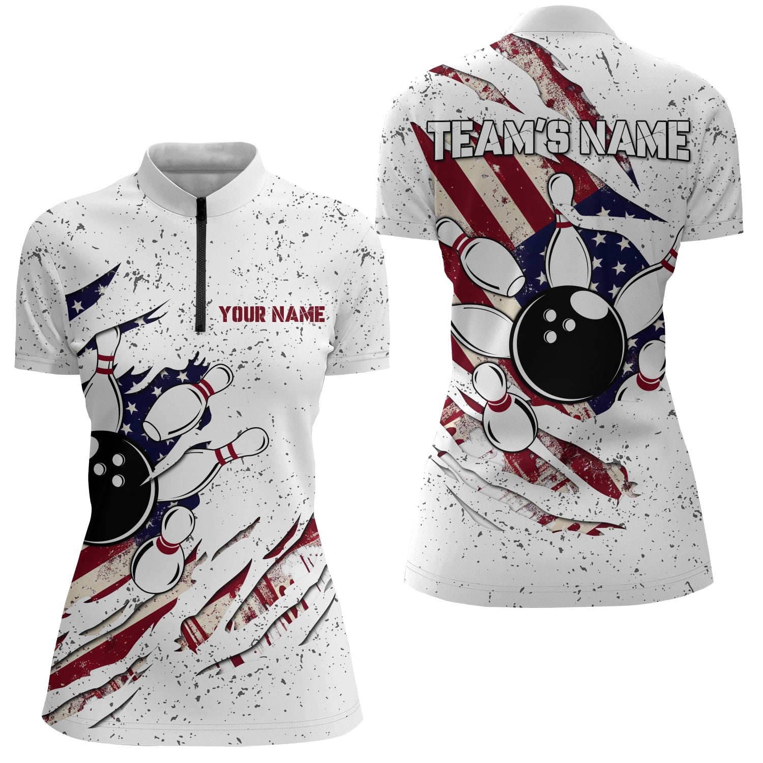 American Flag Bowling Shirt For Women Custom Bowling Team Jersey Bowling Quarter-Zip Shirt