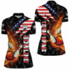 American Flag Bowling Shirt For Women Custom Flame Bowling Quarter Zip Shirt