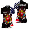 American Flag Colorful Painted Bowling Ball Pins Custom Team League Quarter Zip Shirts For Women