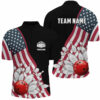American Flag Custom Men'S Bowling Quarter Zip Shirts, Patriotic Strike Bowling Team Jerseys, Custom Team Bowling Jerseys, Bowling Shirts 3 American Flag Custom Men'S Bowling Quarter Zip Shirts