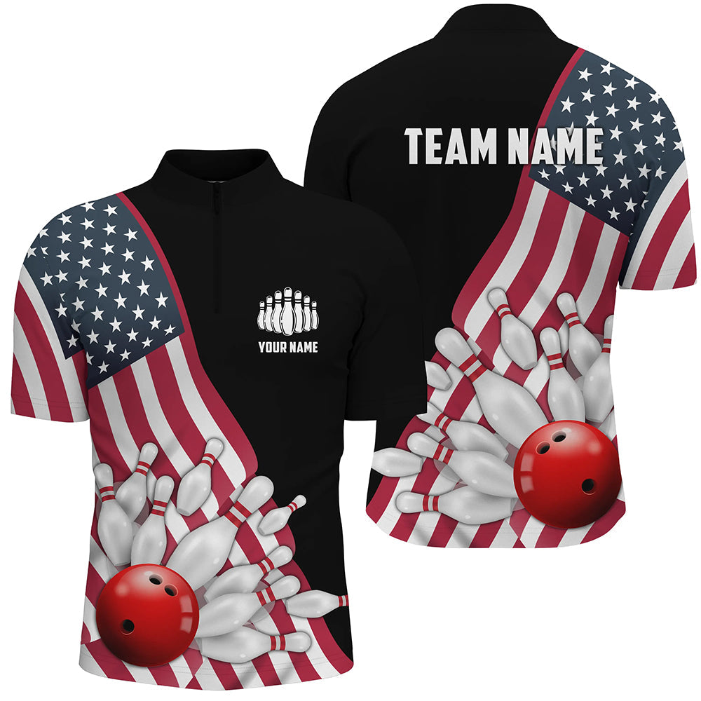 American Flag Custom Men'S Bowling Quarter Zip Shirts