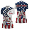 American Flag Retro Bowling Shirts For Women Custom Patriotic Bowling Team League Quarter Zip Shirts