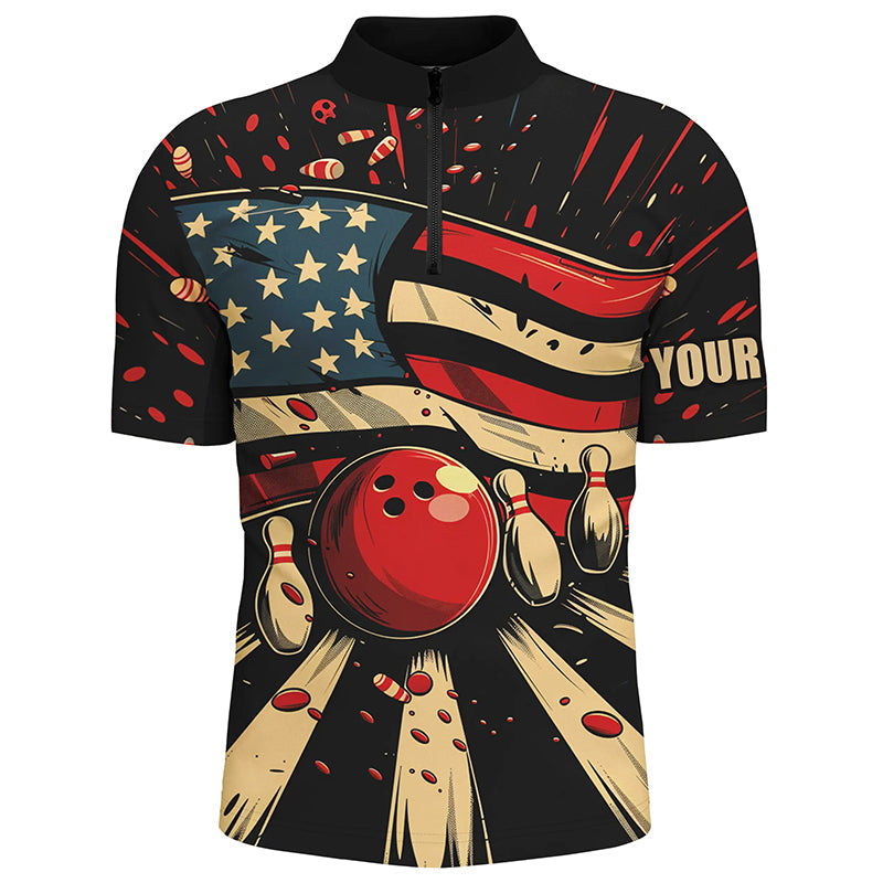 American Flag Retro bowling Mens Polo