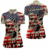 American Flag Skull Bowling Quarter Zip Shirt For Women Custom Team Bowling Jerseys