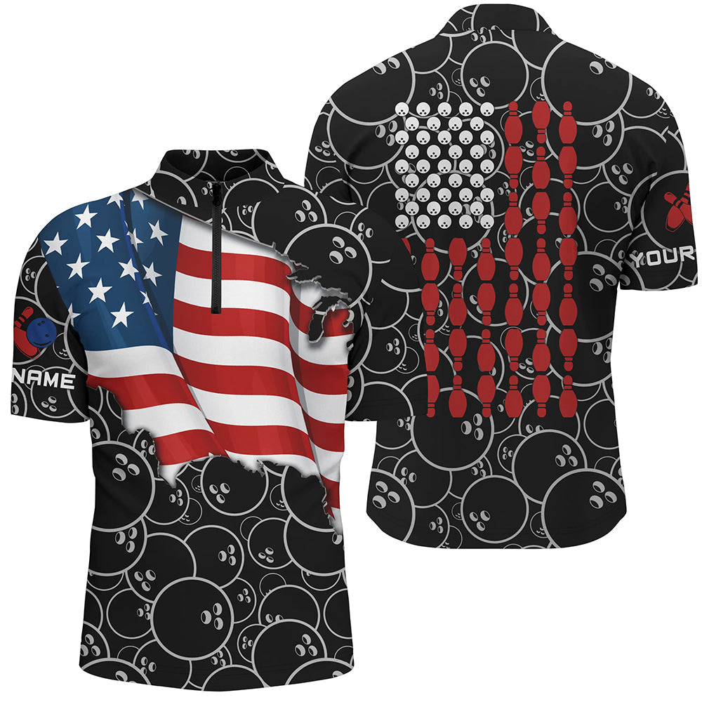 American Flag black camo Bowling Shirt for Men Custom Polo