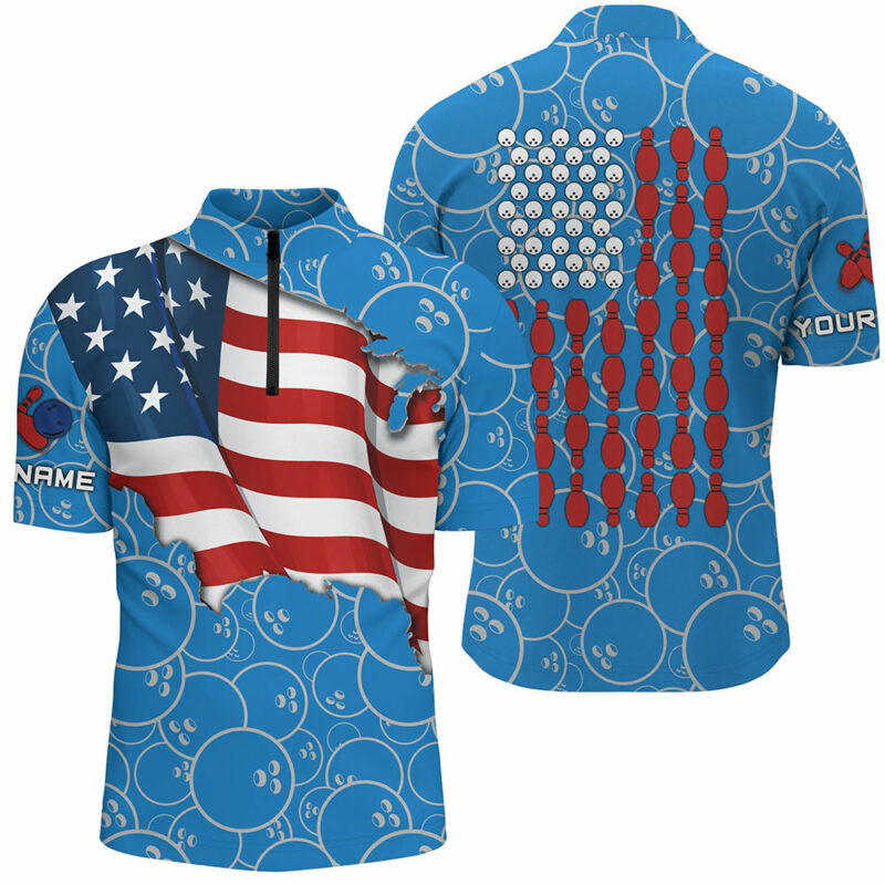 American Flag blue camo Bowling Shirt for Men Custom Polo