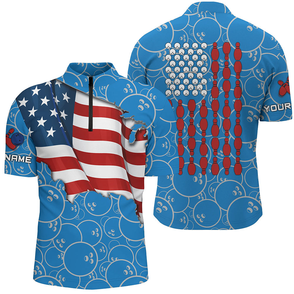 American Flag blue camo Bowling Shirt for Men Custom Polo