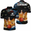 American flag black flame Bowling Quarter Zip Shirts For men Custom Patriotic Bowling League Jerseys