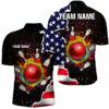 American flag colorful painted Bowling ball pins Custom Team League Bowling Quarter Zip Shirts For Men