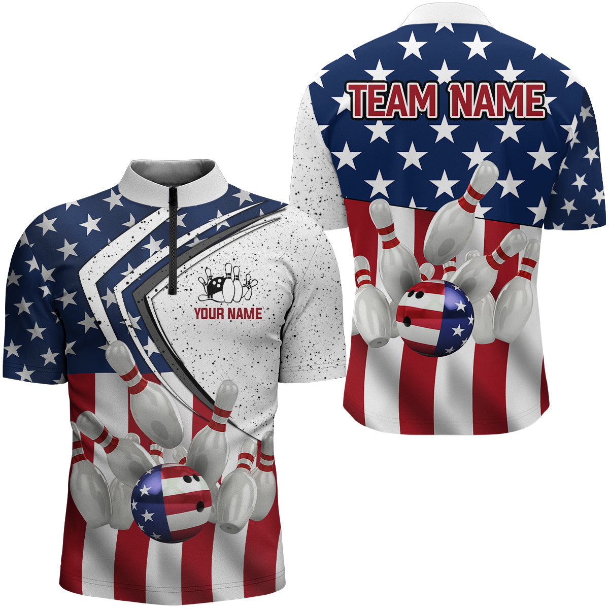 American flag retro Bowling Shirts For Men Custom Patriotic Bowling Team League Quarter Zip Shirts, Custom Team Bowling Jerseys, Bowling Shirts 1 American flag retro Bowling Shirts For Men Custom Patriotic Bowling Team League Quarter Zip Shirts
