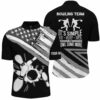 Black American Flag Retro Men'S Bowling Shirt Quarter Zip Custom Team Bowling Outfits Eat Sleep Bowl