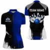 Black And Blue Bowling Quarter Zip Shirt For Women Custom Bowling Team Jersey