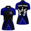 Black And Blue Retro Bowling Quarter Zip Shirts For Women Custom Team Bowling Jerseys