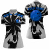 Black And Gray Bowling Quarter Zip Shirt For Women Custom Blue Bowling Ball Team Bowling Jerseys