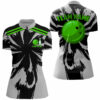 Black And Gray Bowling Quarter Zip Shirt For Women Custom Green Bowling Ball Team Bowling Jersey