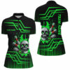 Black And Green Bowling Skull Quarter Zip Shirts For Women Custom Team Bowling Jerseys