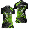 Black And Green Womens Bowling Quarter Zip Shirt Custom Bowling Ball Pins Flame Bowling Jerseys