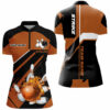Black And Orange Bowling Quarter Zip Shirt For Women Custom Flame Bowling Ball And Pins Uniform Shirt