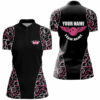 Black And Pink Bowling Pattern Quarter Zip Shirts For Women