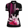Black And Pink Light Women Bowling Quarter Zip Shirt Custom Bowling Ball And Pins Team Jerseys