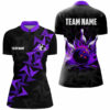 Black And Purple Flame Camo Bowling Quarter Zip Shirts For Women Custom Bowling Team Jerseys
