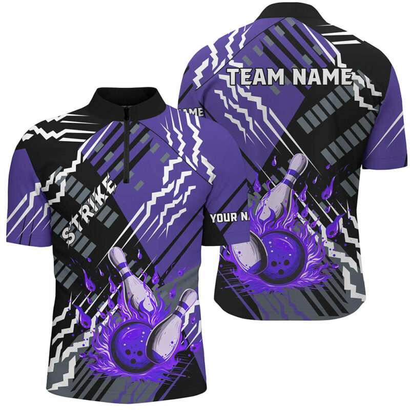 Black And Purple Strike Mens Bowling polo