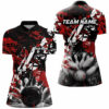 Black And Red Camo Bowling Ball And Pins Custom Women Bowling Quarter Zip Shirt