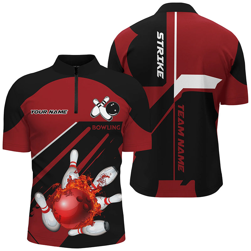 Black And Red Flame Bowling Jerseys Men Strike Bowling Custom Bowling Polo
