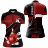 Black And Red Flame Bowling Jerseys Women Strike Bowling Custom Bowling Quarter-Zip Shirts