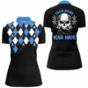 Black Blue Argyle Pattern Bowling Skull Custom Bowling Quarter Zip Shirts For Women