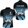 Black&Blue Bowling Quarter Zip Shirt Vintage Custom Bowling Jersey Men Bowling Team League Shirt