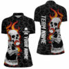 Black Camo Bowling Quarter Zip Shirts For Women Custom Flame Skull Bowling Team League Jerseys