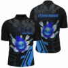 Black Flame Bowling Ball And Pins Jerseys Custom Team League Bowling Quarter Zip Shirts For Men Blue