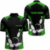Black&Green Bowling Quarter Zip Shirt Men Custom Bowling Jersey Vintage Bowling Team League Shirt