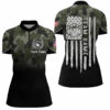 Black Green Camo Womens Bowling Quarter Zip Shirt Custom American Flag Patriotic Bowling Team Jerseys