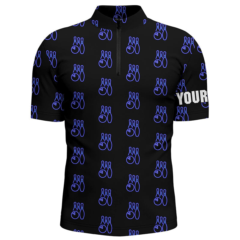 Black Neon Bowling seamless pattern Custom Mens bowling Quarter Zip shirt