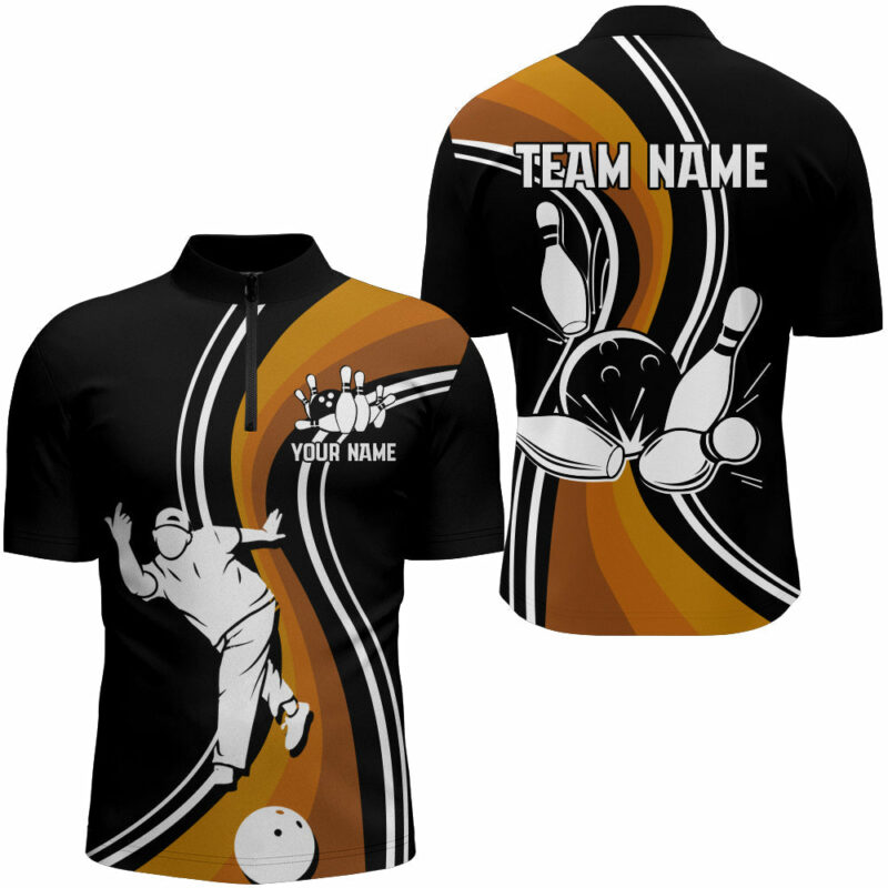 Black&Orange Bowling Jersey Men Personalized Bowling Quarter Zip Shirt Bowling Team League Shirt