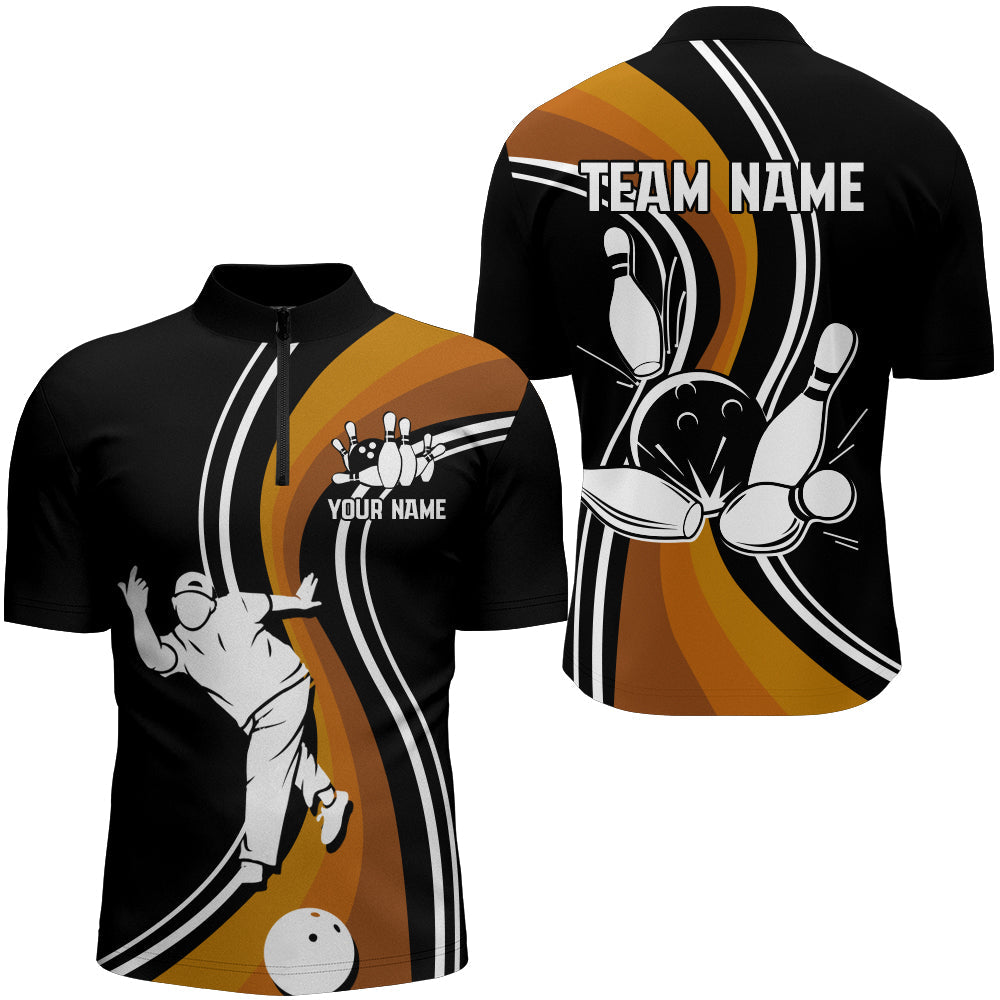 Black&Orange Bowling Jersey Men Personalized Bowling Quarter Zip Shirt Bowling Team League Shirt