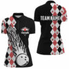 Black & Red Argyle Pattern Bowling Fire Quarter Zip Shirt For Women Custom Bowling Team League Jerseys