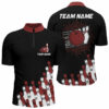 Black Retro Bowling Team Shirt Custom Men Bowling Quarter Zip Shirt