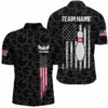 Black Retro Mens Bowling Quarter Zip Shirts Custom Vintage American Flag Team Ladies Bowlers Jerseys