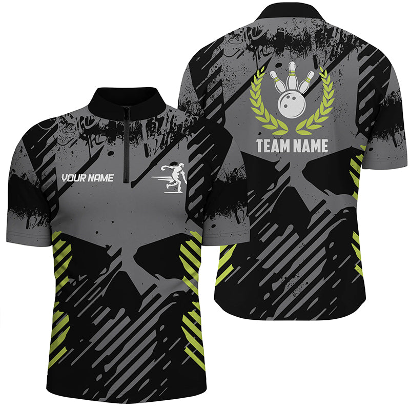Black Skull bowling shirt for men custom bowling Quarter Zip shirts bowling team skull league jerseys